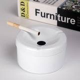 Metal Shorty Ashtray with Funnel Lid Stainless Steel Windproof Covered Lidded Cool Cute Ash Tray White
