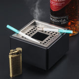 Outdoor Ashtray Square Stainless Steel Metal Ash Tray Windproof Covered Lidded