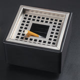 Outdoor Ashtray Square Stainless Steel Metal Ash Tray Windproof Covered Lidded