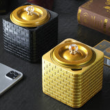 Outdoor Ashtray with Lid Cement Covered Lidded Windproof Smokeless Cool Ash Tray Black Gold