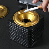 Outdoor Ashtray with Lid Cement Covered Lidded Windproof Smokeless Cool Ash Tray Black 