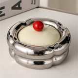 Elegant Ashtray with Lid Ceramic Cream White Silver Cool Cute Ash Tray Smokeless Lidded Covered Windproof