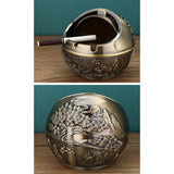 Outdoor Covered Ashtray Fortune Pine Trees Antique Green