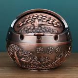 Outdoor Covered Ashtray Fortune Pine Trees Antique Bronze