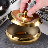 Oval Outdoor Ashtray with Lid Stainless Steel Windproof Covered Ash Tray Gold
