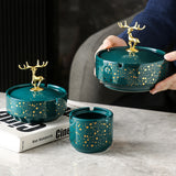 Elegant Elk Ceramic Ashtray with Lid Cool Cute Nordic Ash Tray Teal