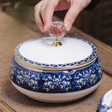 Outdoor Ceramic Ashtray with Lid Blue White Cool Cute Ash Vintage Ashtray Home Decoration Lidded Covered Windproof Smokeless