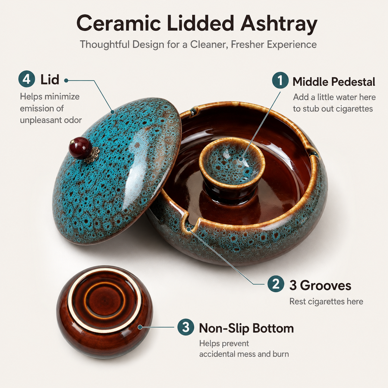 Outdoor Ashtray for Patio with Lid Large Ceramic – Ashtray Planet