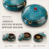 Multi-purpose ceramic ashtray used as an ashtray, incense burner, and jewelry holder