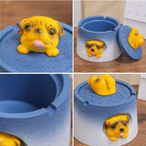 Playful Puppy Ashtray with Lid Resin Ash Tray Cute Cool Dog Home Decor Smokeless Covered Lidded Windproof