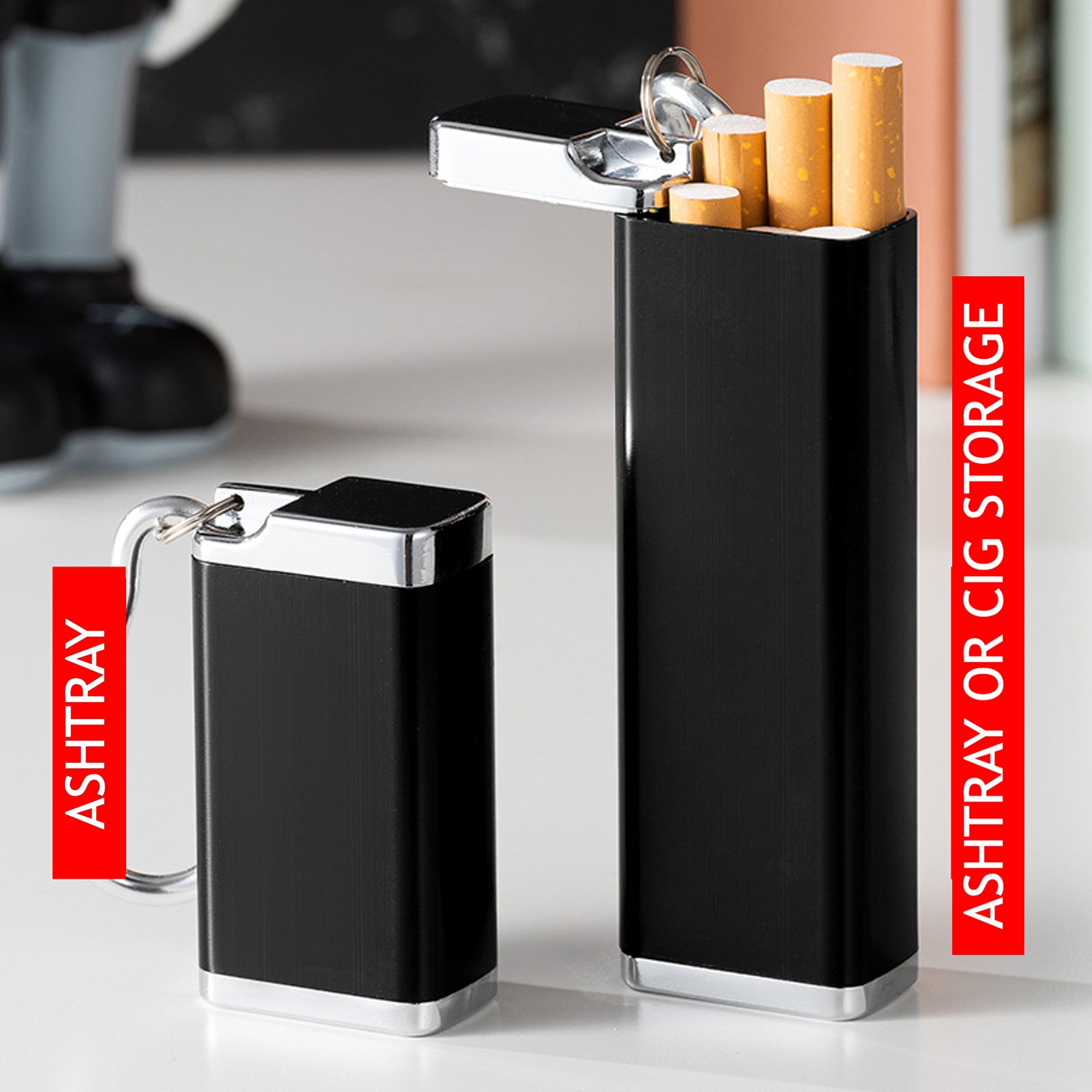 cigarette holder short Pocket Ashtray Tall or Short Metal Short Silver / Pack of 2