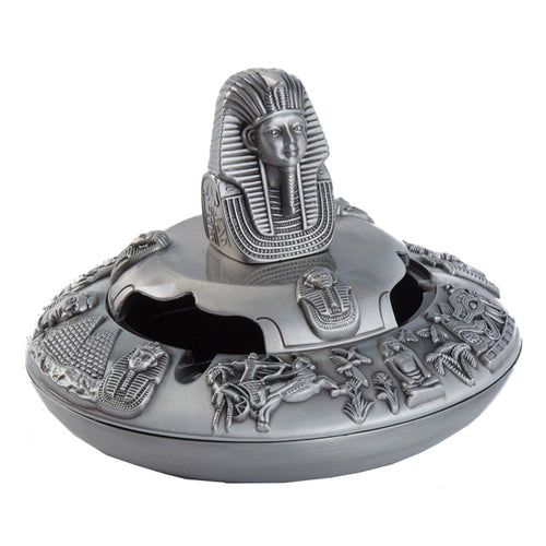 Vintage Ashtray with Lid Metal Egyptian Pharaoh windproof covered lidded decorative silver