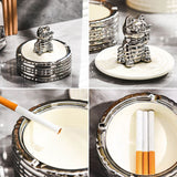 Welcoming Cat Ashtray with Lid Ceramic Cool Cute Ash Tray Smokeless Covered Lidded Windproof White Silver