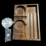 Top view of wooden cigar ashtray organizer with cigar cutter storage slots and detachable ashtray