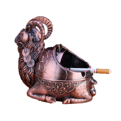 Ashtray with Lid animal metal covered ash tray Goat zinc alloy smokeless windproof cool cute 