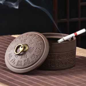 ceramic ashtray with lid cool cute purple clay ash tray covered lidded windproof smokeless outdoor