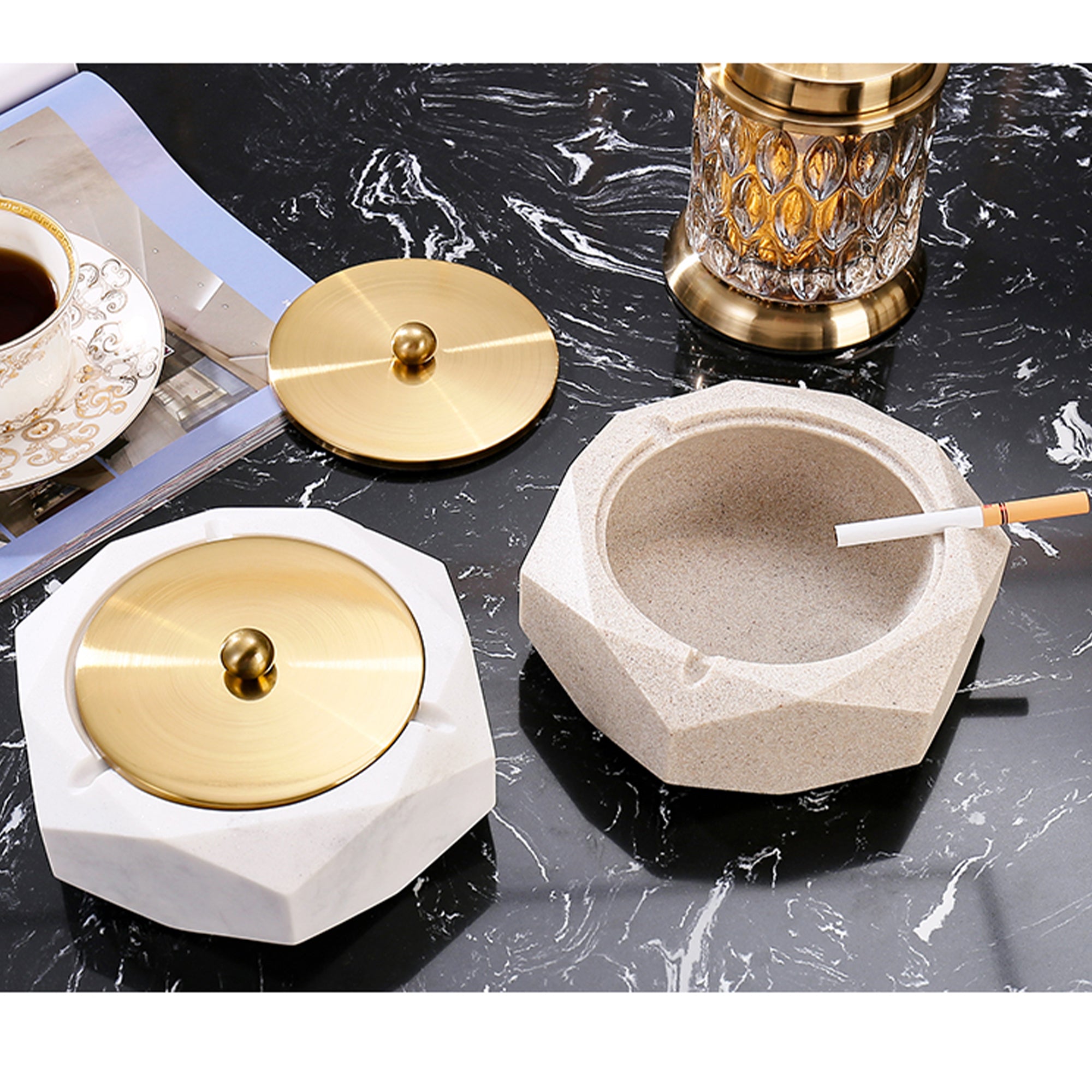 Ashtray with Gold Lid Large Resin – Ashtray Planet
