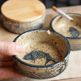 outdoor ashtray with lid ceramic ash tray smokeless japanese fish koi