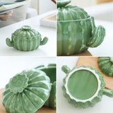 Cactus Ashtray with Lid for Outdoor Patio Porch Cute Cool Ceramic Ash Tray Green Smokeless Covered Lidded