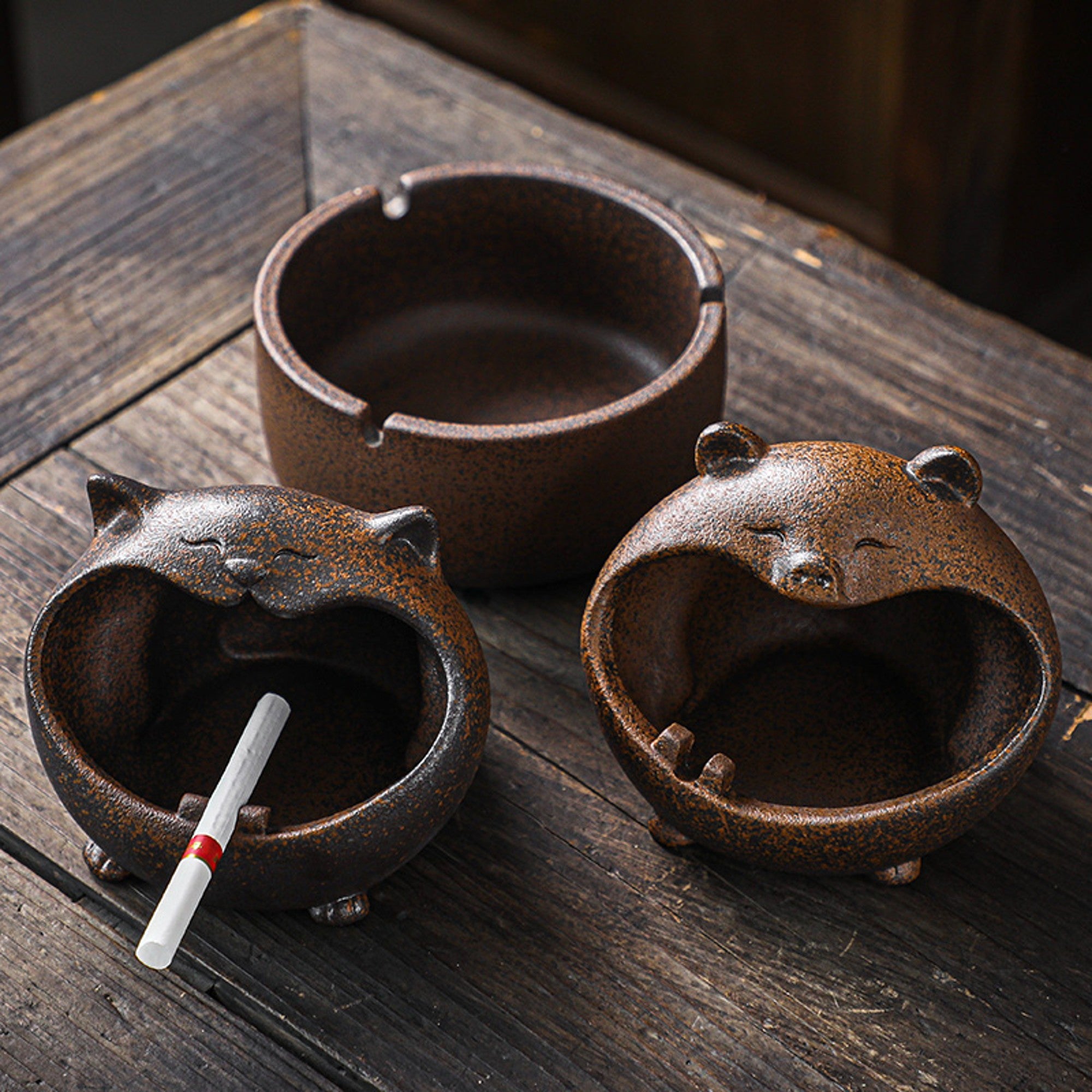  Cigar ashtray, Ceramic ashtray, Pottery ashtray, Red