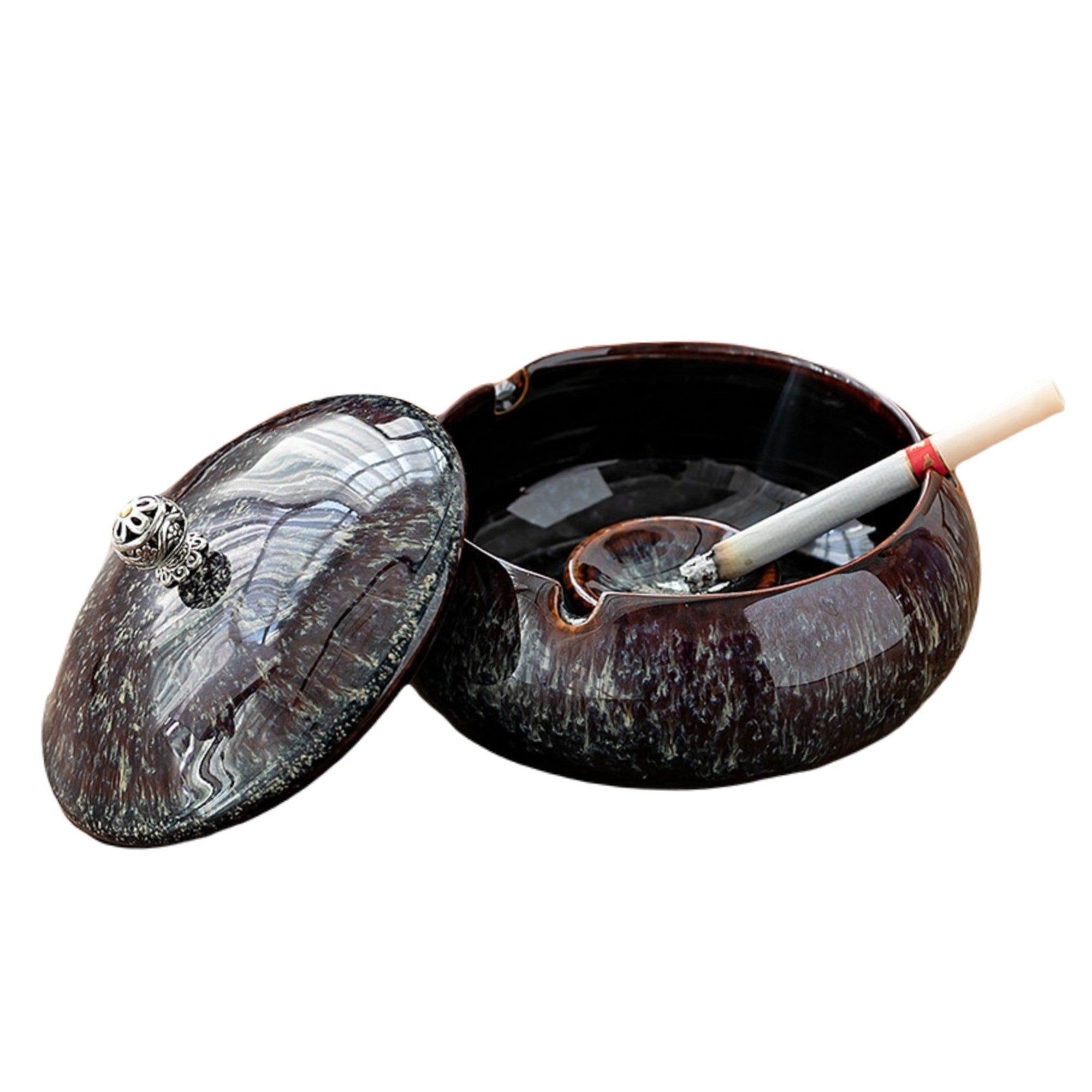 Ceramic Ashtray with Lid for Indoor and Outdoor Use G