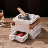 Cigar Ashtray with Whiskey Coaster Storage Drawer Wood