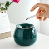 Outdoor Ashtray with Lid Ceramic Ash Tray Cute Cool Covered Green