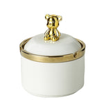 Cute Ceramic Ashtray with Lid Gold Bear Windproof Covered Lidded Ash Tray Smokeless Handmade Nordic white
