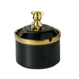 Cute Ceramic Ashtray with Lid Gold Bear Windproof Covered Lidded Ash Tray Smokeless Handmade Nordic black
