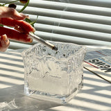 Cute Glass Ashtray Square Transparent Ash Tray Minimalist Home Decor Handmade Vintage Glacier Surface Pattern