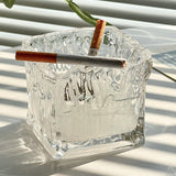 Cute Glass Ashtray Square Transparent Ash Tray Minimalist Home Decor Handmade Vintage Glacier Surface Pattern