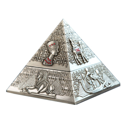 pyramid outdoor ashtray with lid cute cool metal covered ash tray Egypt Pharaoh ancient Egyptian carving smokeless windproof