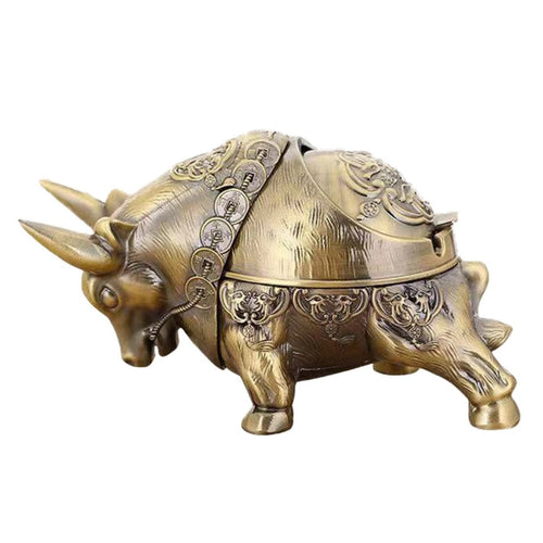 vintage ashtray with lid cute cool fighting bull covered metal ash tray zinc alloy smokeless windproof retro decorative piggy outdoor