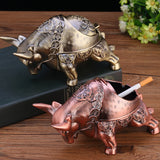 vintage ashtray with lid cute cool fighting bull covered metal ash tray zinc alloy smokeless windproof retro decorative piggy outdoor