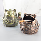 fortune cat ashtray with lid metal vintage covered ash tray lucky windproof smokeless cute cool outdoor