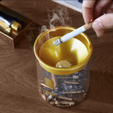 Glass Ashtray With Stainless Steel Funnel Cover Windproof Covered Lidded