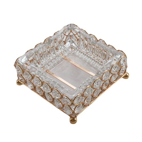 Transparent Glass Ashtray with Gold Metal Stand