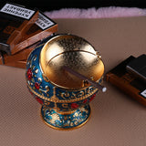 globe ashtray with lid metal ash tray zinc alloy vintage cool cute windproof smokeless retro elegant castle carving