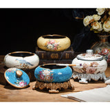 Large vintage ceramic ashtrays with lids in multiple floral color options and decorative bases