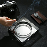 Clear crystal glass ashtray square with cigarette modern luxury setting