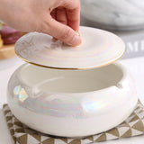 Cool Marble Ashtray with Lid for Patio Ceramic Handmade Pearl White