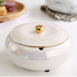 Cool Marble Ashtray with Lid for Patio Ceramic Handmade Pearl White
