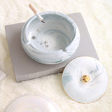 Cool Marble Ashtray with Lid for Patio Ceramic Handmade Green