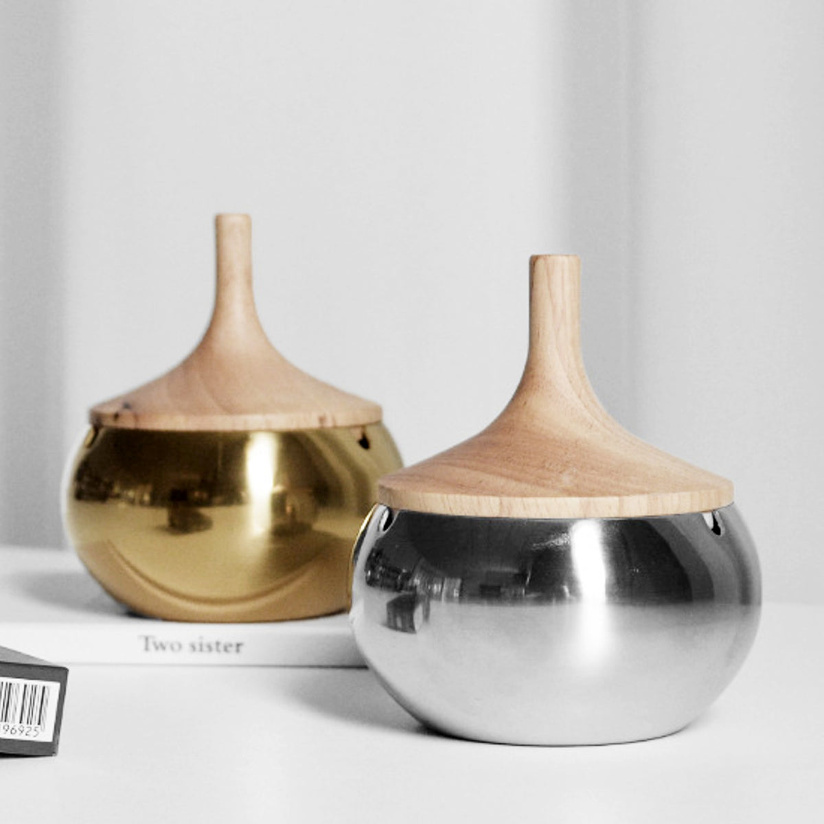 Metal Ashtray with Wooden Lid Stainless Steel Ash Tray Covered ...