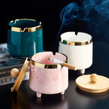 nordic outdoor ashtray with lid cool cute ceramic ash tray covered lidded gold edge pink green white