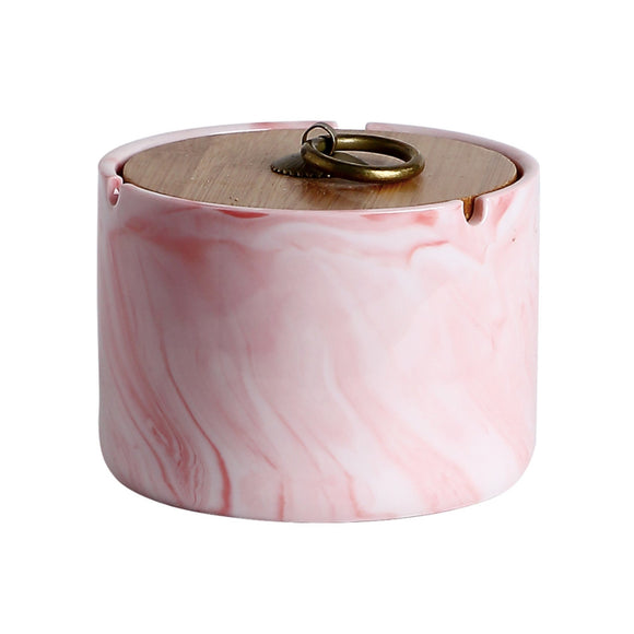Nordic Marble Ashtray with Bamboo Lid pink