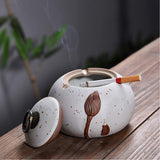 covered outdoor ashtray with lid for patio ceramic lotus carving white