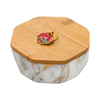 Outdoor Ashtray with Bamboo Lid and Marble Pattern Ash Tray Covered Lidded Smokeless Windproof Handmade