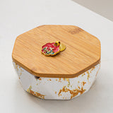 Outdoor Ashtray with Bamboo Lid and Marble Pattern Ash Tray Covered Lidded Smokeless Windproof Handmade