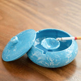 Outdoor Ashtray for Patio with Lid 5.7-inch Large Marble blue